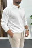 Erkek Açık Yaka Düz Desen Normal Kalıp Kazak Beyaz Edw423 thumbnail 2