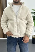 Erkek Normal Kalıp Peluş Mont Beyaz Edw417 thumbnail 1