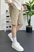 Erkek Beli Lastikli Keten Kumaş Şort Kahverengi Edw370 thumbnail 4