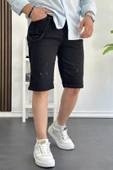 Erkek Slim Fit Likralı Kot Şort Siyah Edw166 thumbnail 1