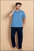 Pijamerry Erkek Bisiklet Yaka Kısa Kol Penye Pijama Takımı 6381 - 1 Adet  2XL Mavi thumbnail 3