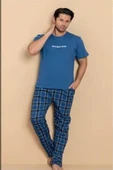 Pijamerry Erkek Bisiklet Yaka Kısa Kol Penye Pijama Takımı 6325 - 1 Adet  S - M Mavi thumbnail 3