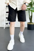 Erkek Beli Lastikli Keten Kumaş Şort Siyah Edw370 thumbnail 2