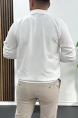 Erkek Açık Yaka Düz Desen Normal Kalıp Kazak Beyaz Edw423 thumbnail 3