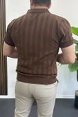 Erkek Açık Yaka Desenli Tişört Kahverengi Edw385 thumbnail 3