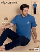 Pijamerry Erkek Bisiklet Yaka Kısa Kol Penye Pijama Takımı 6380 - 1 Adet  2XL Mavi thumbnail 2