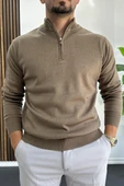 Erkek Yarım Fermuarlı Normal Kalıp Kazak Kahverengi Edw411 thumbnail 2