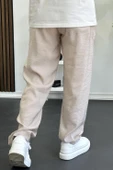 Erkek Beli Lastikli Modal Kumaş Rahat Kesim Pantolon Krem Edw396 thumbnail 3