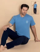Pijamerry Erkek Bisiklet Yaka Kısa Kol Penye Pijama Takımı 6381 - 1 Adet  2XL Mavi thumbnail 1
