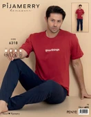 Pijamerry Erkek Bisiklet Yaka Kısa Kol Penye Pijama Takımı 6318 - 1 Adet  XL Kırmızı thumbnail 2