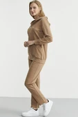 Oversize Kapüşonlu Fermuarlı Eşofman Takım - Kamel thumbnail 5