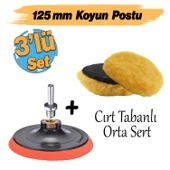 Sarı Renk (3'lü Set) Orta Sert Koyun Kuzu Postu Pedi Ø 125 mm Pasta Cila Polisaj Cırt Taban + M14 thumbnail 2