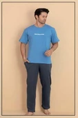 Pijamerry Erkek Bisiklet Yaka Kısa Kol Penye Pijama Takımı 6319 - 1 Adet  2XL Mavi thumbnail 3