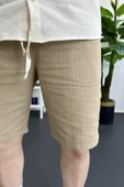 Erkek Beli Lastikli Keten Kumaş Şort Kahverengi Edw370 thumbnail 2