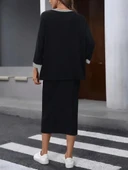 MDB Kadın Uzun Kollu Yakası Açık şardonlu Kaşkorse Bluz Ve Eteği Bağcıklı Ikili Takım thumbnail 3