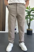 Erkek Normal Kesim Keten Pantolon Açık Kahverengi Edw386 thumbnail 3