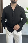Erkek Viskon Kumaş Uzun Kollu Gömlek Siyah Edw391 thumbnail 1