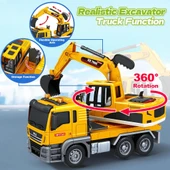 1:12 Sürtmeli Sesli Işıklı 360 Derece Dönebilen Taşıyıcı Oyuncak Ekskavatör thumbnail 5