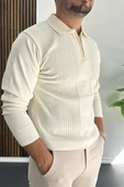 Erkek Çizgi Desenli Normal Kalıp Kazak Krem Edw422 thumbnail 2