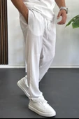 Erkek Beli Lastikli Modal Kumaş Rahat Kesim Pantolon Beyaz Edw396 thumbnail 1