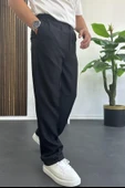 Erkek Beli Düğmeli Rahat Kalıp Yazlık Pantolon Siyah Edw393 thumbnail 2