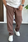 Erkek Beli Lastikli Modal Kumaş Rahat Kesim Pantolon Kahverengi Edw396 thumbnail 2