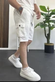 Erkek Beli Lastikli Cepli Şort Beyaz Edw388 thumbnail 1