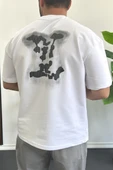 Erkek Kabartmalı Sırt Baskılı Oversize Tişört Beyaz Edw390 thumbnail 1