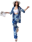 Alt Üst Takım Kimono- Desenli-Mavi - 1