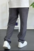 Erkek Beli Lastikli Modal Kumaş Rahat Kesim Pantolon Füme Edw396 thumbnail 3