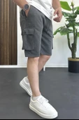 Erkek Beli Lastikli Cepli Şort Antrasit Edw388 thumbnail 1