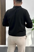 Erkek Açık Yaka Düz Desen Normal Kalıp Kazak Siyah Edw423 thumbnail 3