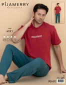 Pijamerry Erkek Bisiklet Yaka Kısa Kol Penye Pijama Takımı 6321 - 1 Adet  S - M Kırmızı thumbnail 3