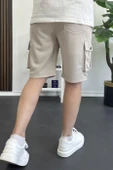 Erkek Beli Lastikli Cepli Şort Krem Edw388 thumbnail 3