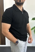Erkek Yakası ve Kolu Nakış Detaylı Polo Yaka Fermuarlı Tişört Siyah Edw392 thumbnail 2