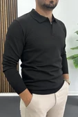 Erkek Slim Fit Çizgi Detaylı Polo Yaka Kazak Siyah Edw427 - 2