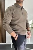 Erkek Düğmeli Polo Yaka Kazak Açık Kahverengi Edw231 thumbnail 2
