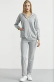 Oversize Kapüşonlu Fermuarlı Eşofman Takım - Gri thumbnail 1