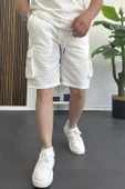 Erkek Beli Lastikli Cepli Şort Beyaz Edw388 thumbnail 2