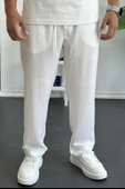 Erkek Beli Lastikli Modal Kumaş Rahat Kesim Pantolon Beyaz Edw396 thumbnail 2