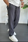 Erkek Beli Lastikli Modal Kumaş Rahat Kesim Pantolon Füme Edw396 thumbnail 1