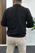 Erkek Yarım Fermuarlı Düz Desen Polo Yaka Kazak Siyah Edw424 thumbnail 3