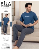 Pijamerry Erkek Bisiklet Yaka Kısa Kol Penye Pijama Takımı 5834 - 1 Adet  L Mavi thumbnail 2