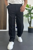 Erkek Beli Düğmeli Rahat Kalıp Yazlık Pantolon Siyah Edw393 thumbnail 1