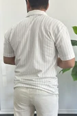 Erkek Dik Çizgili Kısa Kollu Gömlek Krem Edw387 thumbnail 3
