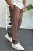 Erkek Beli Lastikli Modal Kumaş Rahat Kesim Pantolon Kahverengi Edw396 thumbnail 1