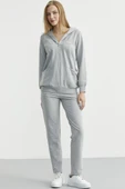 Oversize Kapüşonlu Fermuarlı Eşofman Takım - Gri thumbnail 3