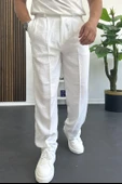 Erkek Beli Düğmeli Rahat Kalıp Yazlık Pantolon Beyaz Edw393 thumbnail 1