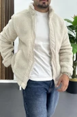 Erkek Normal Kalıp Peluş Mont Beyaz Edw417 thumbnail 3