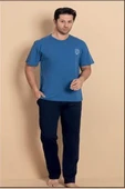 Pijamerry Erkek Bisiklet Yaka Kısa Kol Penye Pijama Takımı 6380 - 1 Adet  2XL Mavi thumbnail 3